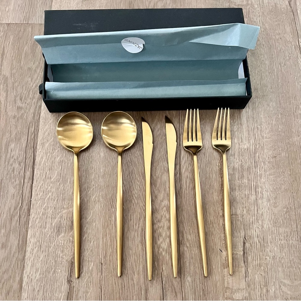 JazzUp JazzUpCo French Flatware 6 PCs‎ Gold - Forks Knifes Spoons Retired